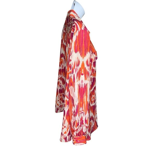 Jones NY Signature Blouse Top Orange Purple Taupe Waterfall Button Front LS S XL - Picture 5 of 10